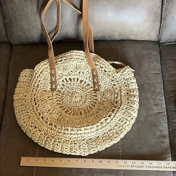 Beige Woven Tote Bag
