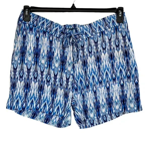 Caribbean Joe Large Shorts Abstract High-Rise Pockets Elastic Waist Blue Hue New