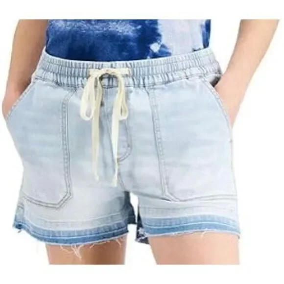 International Concepts Women's High Rise Drawstring Pull On Jean Shorts Size Med