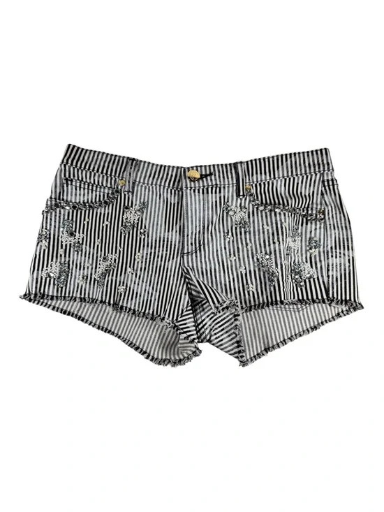 Juicy Couture Black Label Striped Beaded Embellished Cutoff Shorts Size 27 EUC