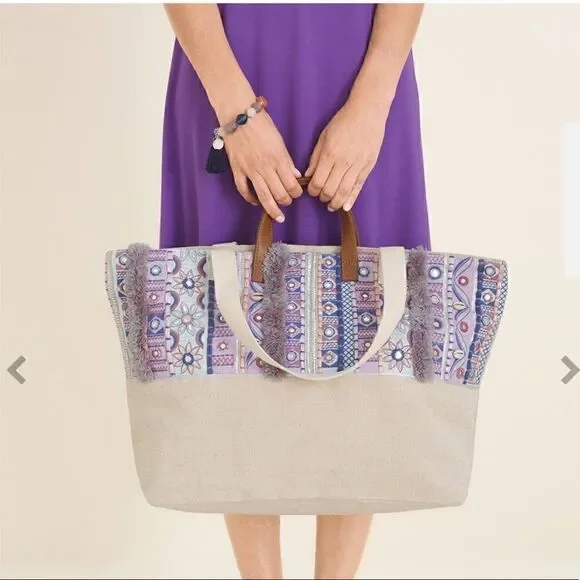 Chico's- Mosaic Print Tote Canvas Embroidered