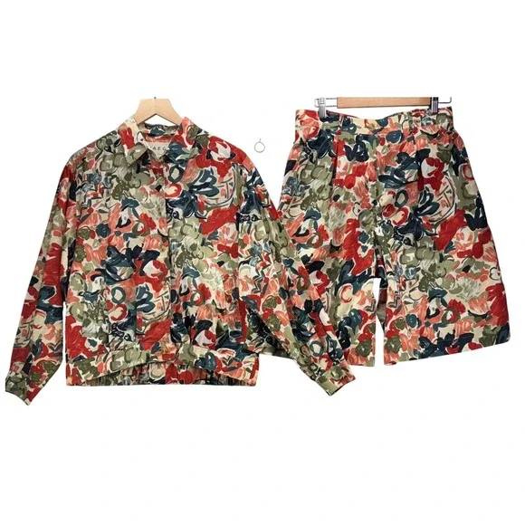 Vtg Jaeger Womens Size 12‎ Abstract Cotton Jacket Shorts Made in Great Britain