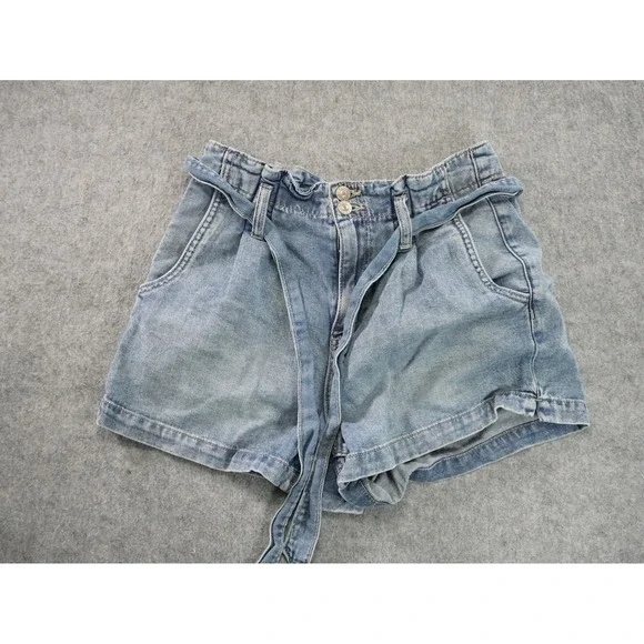 American Eagle‎ Shorts Womens 4 Blue Denim Mom Short High Rise Belted Casual