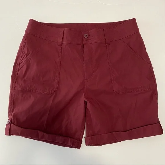 Women's Eddie Bauer Rolled Hem Bermuda Shorts 10‎ Burgundy Red Casual Outdoor