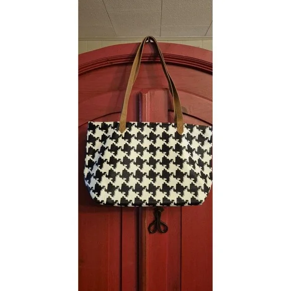 NWOT Thirty One Modern Tote Classic Houndstooth Pebble Black White Purse NEW