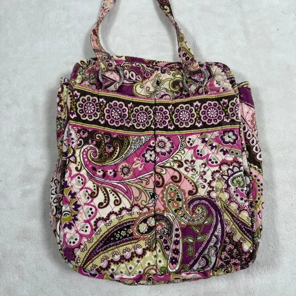 Vera Bradley Quilted Tote Bag Very Berry Paisley Floral Villager Shoulder Bag