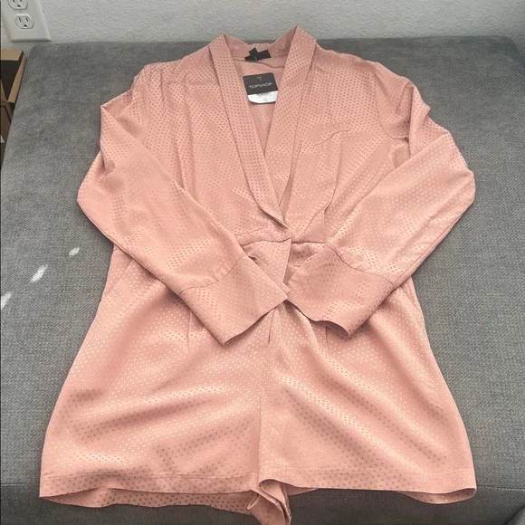 Topshop Blush Pink Satin Long-Sleeve Romper