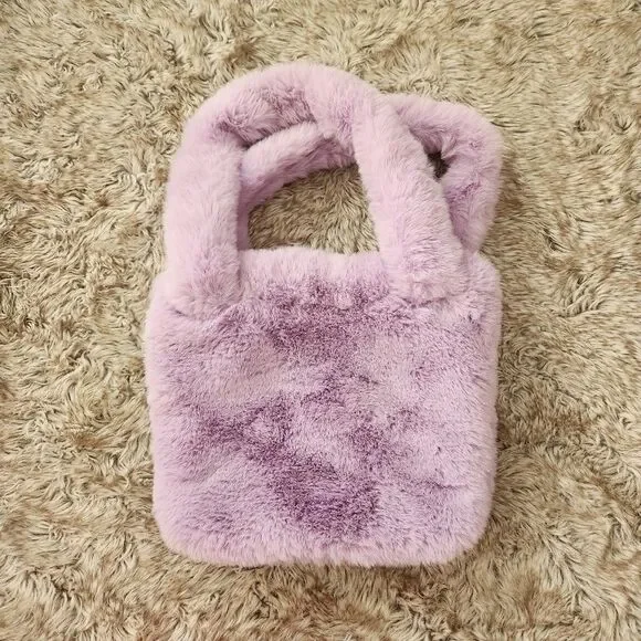 asos Design Lavender Faux Fur Tote‎ Bag