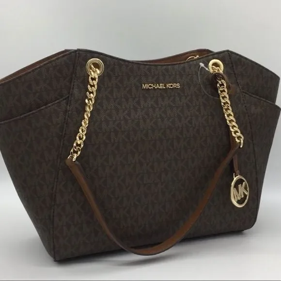 𝅺Michael Kors LG Chain Shoulder Tote Brown NWT