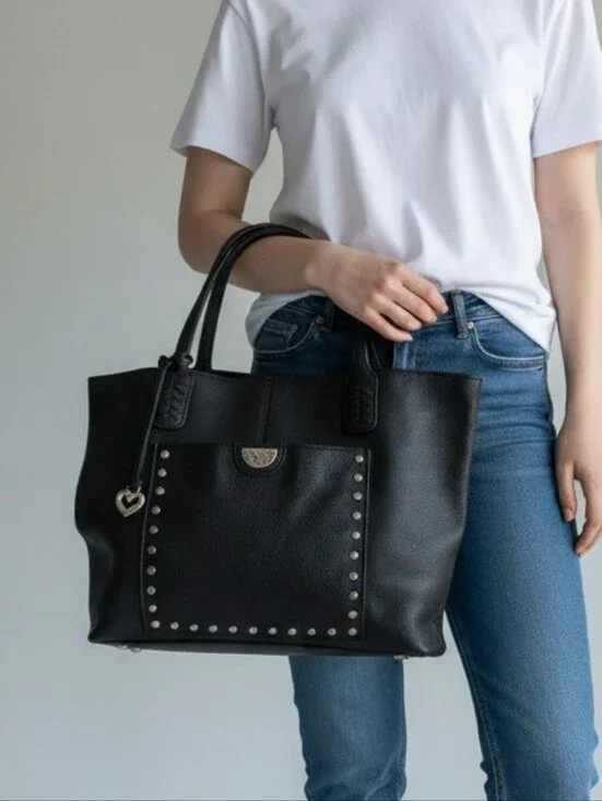 Brighton Black Studded Tote with Heart Charm