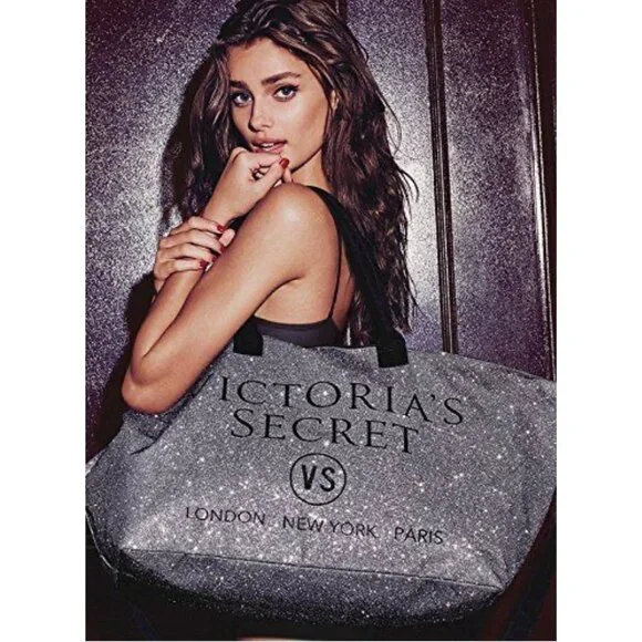 Victoria’s Secret Limited Edition London New York Paris Silver Glitter Tote Bag‎