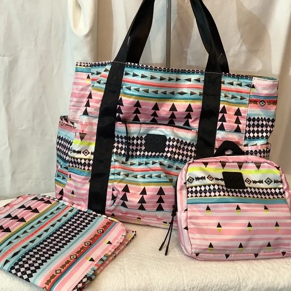 EUC GO! SAC tote overnight‎ diaper bag tote 3 piece set Aztex