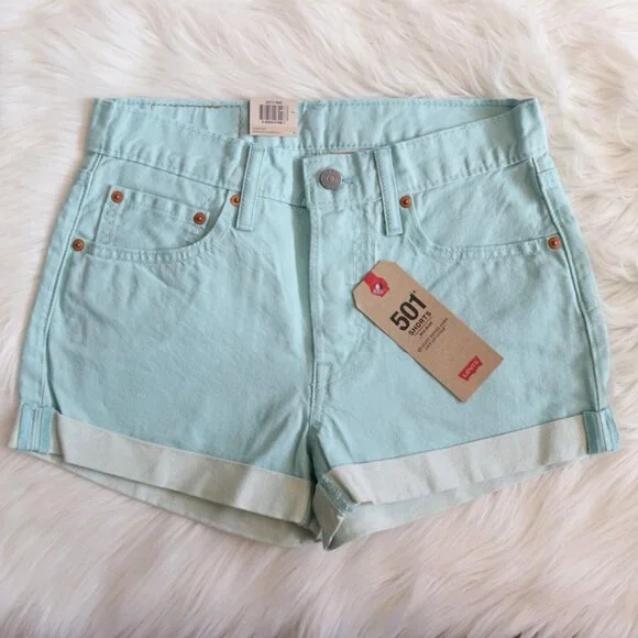 NWT Levi's Denim Shorts 501 Teal Blue Size 27