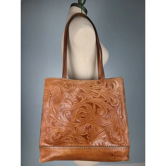 Patricia Nash Florence Toscano Tote Purse Tooled Tan Leather Western Bohemian