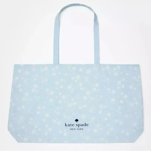 Kate Spade New York Large Beach Shopper Reusable Tote Bag Blue White Snowflakes
