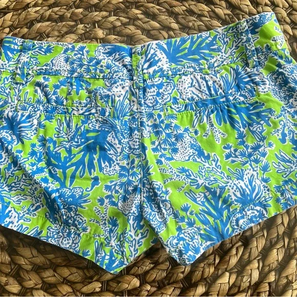 Lilly Pulitzer Walsh Shorts Blue Green Coral Print Size 0