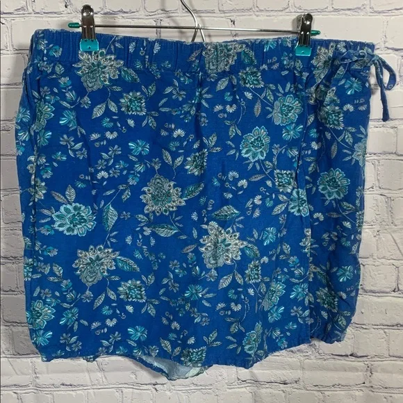 J.Jill Womens Linen Blend Floral Wrap Skort Blue Size XL Vacation Beach Island