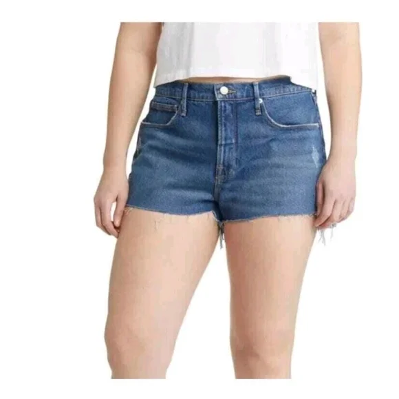 Good American '90s Cutoff Distressed Denim Shorts Blue Size 16