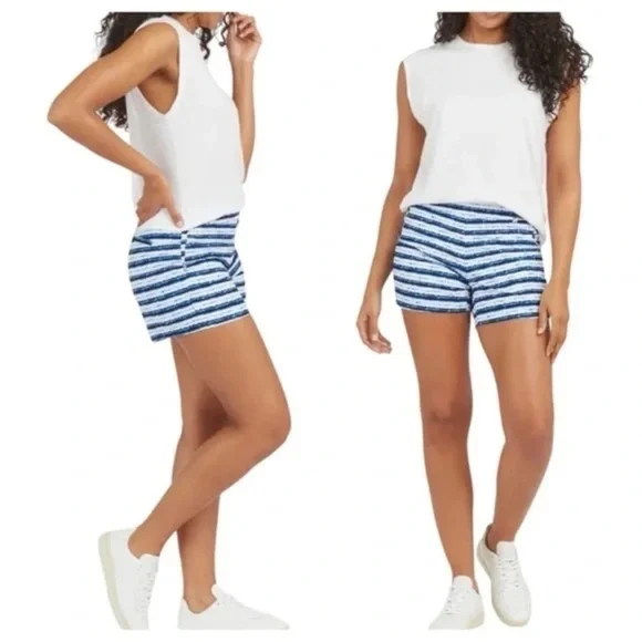 NWT Spanx 6” Sunshine Athletic Shorts Blue Painted Stripe
