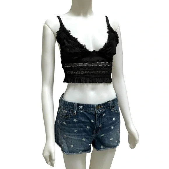 90's GAP Star Print Boyfriend Jean Shorts Faded‎ Trushed Distressed Grunge Goth