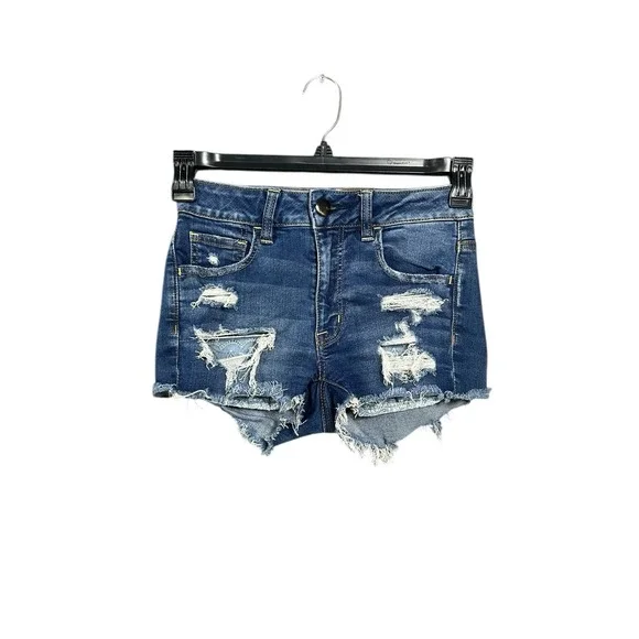 American Eagle Super Stretch Hi-Rise Festival Jean Shorts‎ Distressed Size 2