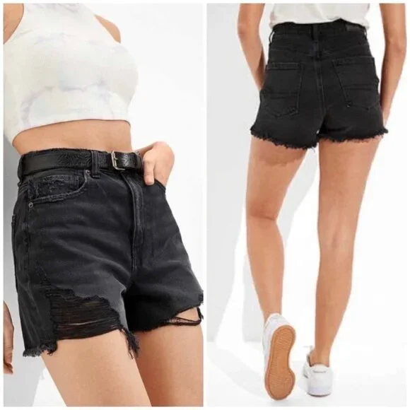 American Eagle faded Black Highest Rise mom short Size 2 Distressed ripped