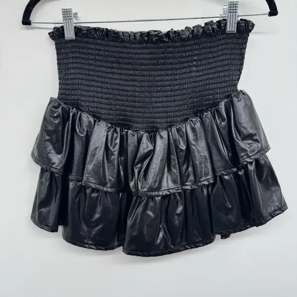 Queen of Sparkles Faux Patent Leather Skort Skirt Sz S Black Tiered Skirt Mini