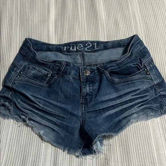 Rue21 Dark Blue Frayed Denim Shorts
