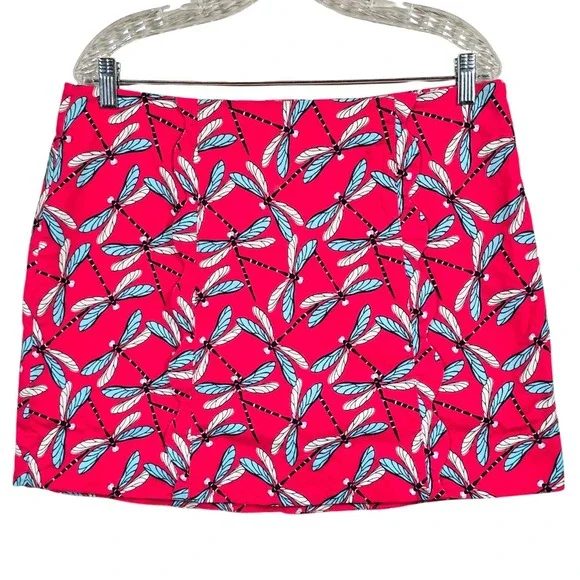 Crown & Ivy Dragonfly Print‎ Skort Pink Blue Women Size 10 Mini Side Zip Cotton