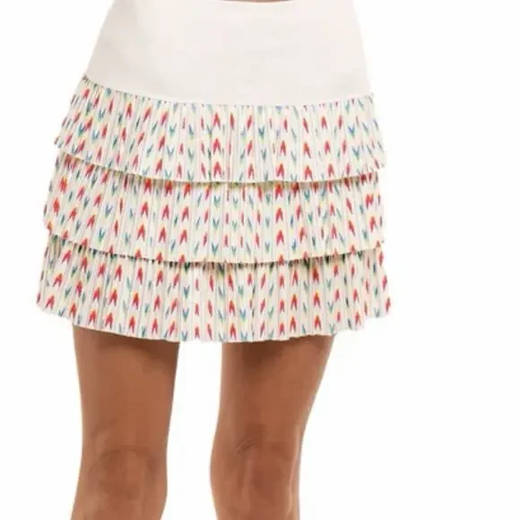 Lucky In Love Size XS White Blue Pleated Tiered Tennis Skort Pickleball Golf NWT