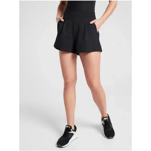 Athleta Shorts Womens 4 Black Textured Brooklyn Nylon Stretch Casual Athletic
