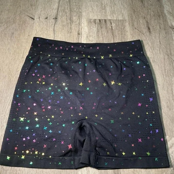 Black & multi-coloured star print bike shorts in a size L
