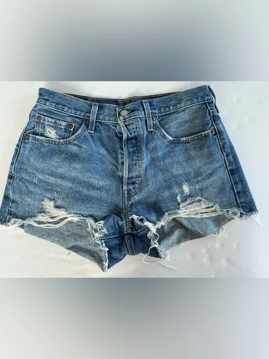 Levi's Distressed Blue Denim Cutoff Shorts