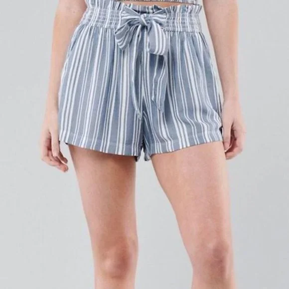 Hollister Ultra High Rise Tie Waist Paper Bag Striped Shorts XS NWT
