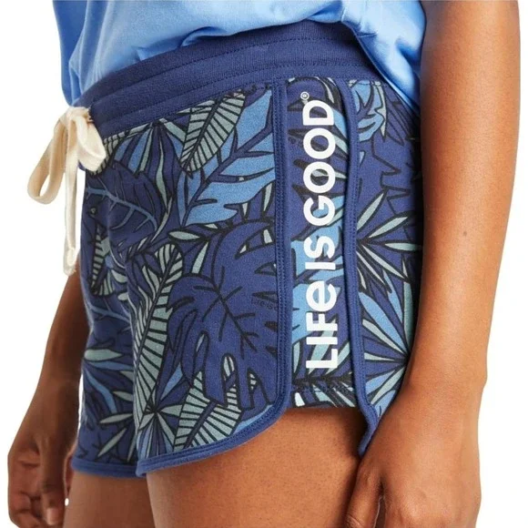 Life is Good‎ Shorts Womens Sm Blue Hawaiian Tropical Logo Beachy Stretch Casual