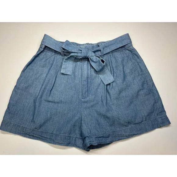 POLO Ralph Lauren Shorts Womens 4 Blue Chambray Tie-Waist High Rise Belted