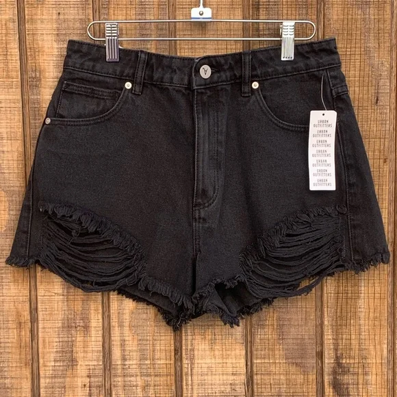 NWTS Abrand High Rise Black Distressed Jean Shorts