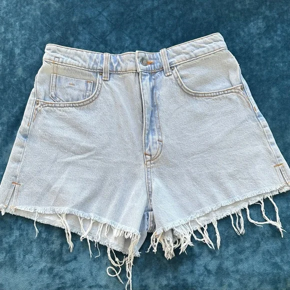 Zara Light Blue High Rise Cut Off Denim Shorts
