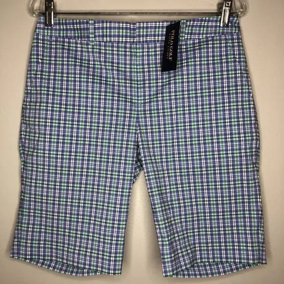 Polo Golf Ralph Lauren Women's‎ 4 Blue Green Plaid Bermuda Style Shorts NWT