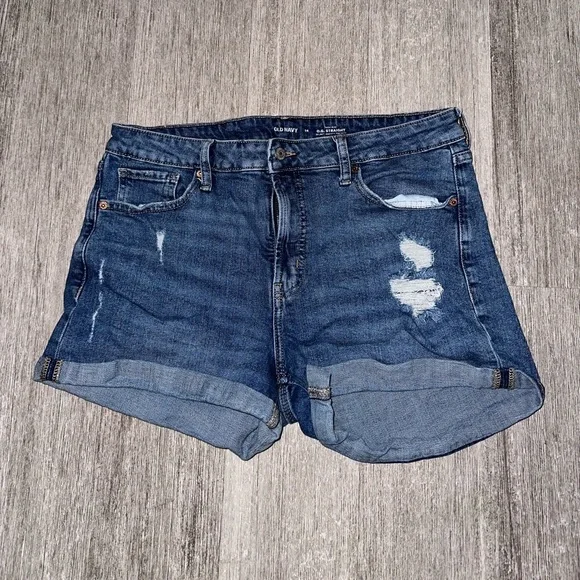 Old Navy High Rise Medium Wash O.G Straight Distressed Shorts