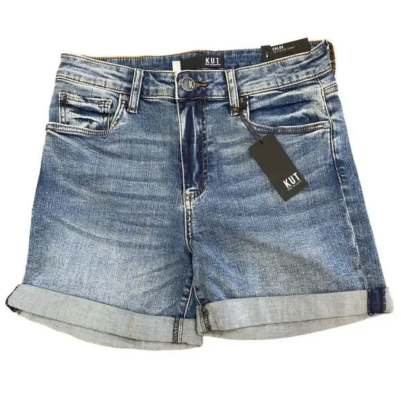 NWT Kut From The Kloth Chloe Boyfriend Shorts Size 4 High Waist Adjustable Hem