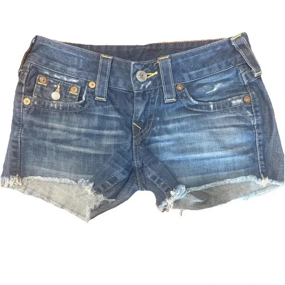 True Religion Keira Shorts Womens 25 Y2K Low Rise Distressed Denim USA