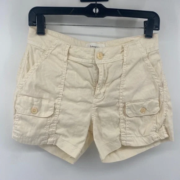 Level 99 Cargo Shorts Womens 26 Cream Linen Blend Wanderlusk Utility Summer