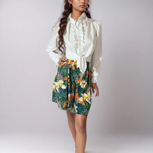 80s Tropical Print Cotton‎ Shorts | Jungle Safari High-Waisted Summer Style | M