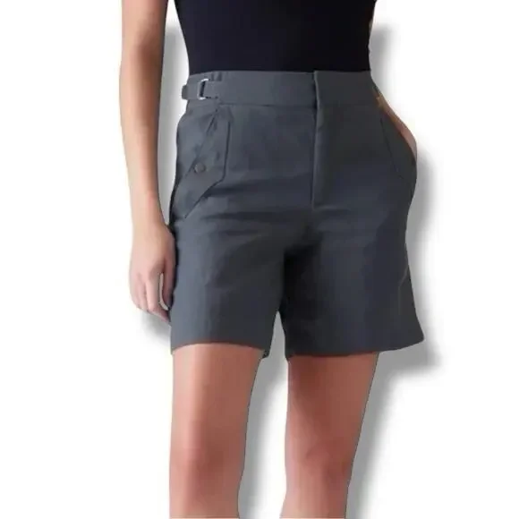 NWT Athleta Size 12 Voyager Short 100% Linen Granite Blue $79 - 586829