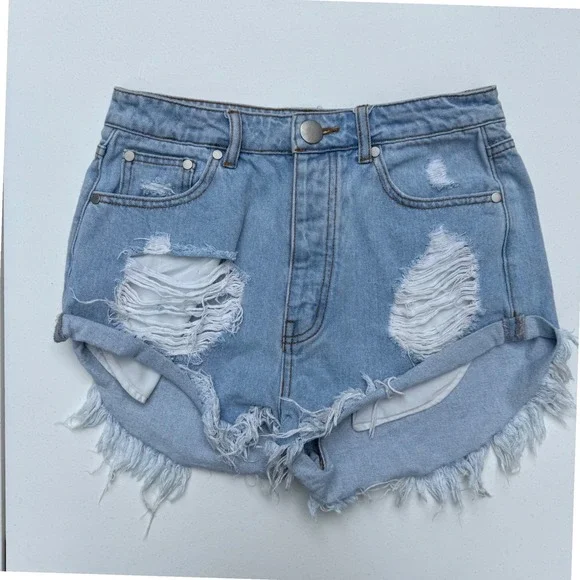 Caffeine Cutoff Jean Shorts Womens Size M Light Blue Good Distressed Button Fly