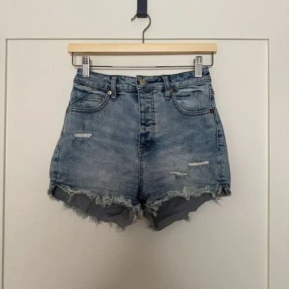 We The Free People Curvy Jean Shorts Womens 26 High Rise Button Fly Denim Cutoff
