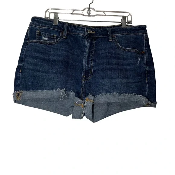 Old Navy OG Straight High Rise Denim Jean Shorts‎ Dark Wash Raw Hem Size 16