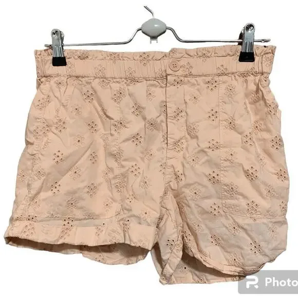 Aerie Women's Size Small Shorts Pink Cuffed Casual Eyelet Embroidery Cotton