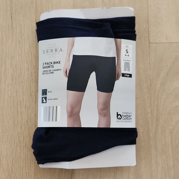 NWT Serra Womens 2 Pack Bike Shorts Cotton Dark Navy Blue Size S Extra Slim Fit